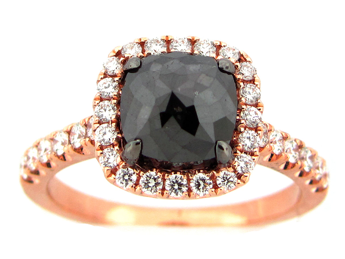 ROSE CUT BLACK & WHITE DIAMOND RING, 18KR (R)