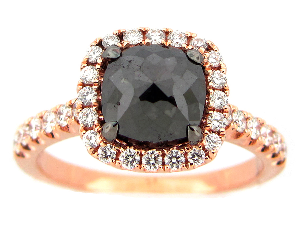 ROSE CUT BLACK & WHITE DIAMOND RING, 18KR (R)