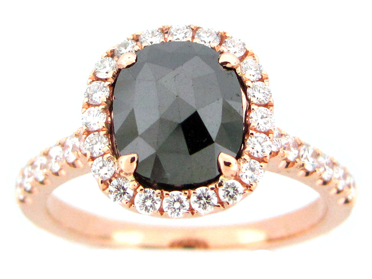 ROSE CUT BLACK & WHITE DIAMOND RING, 18KR (R)