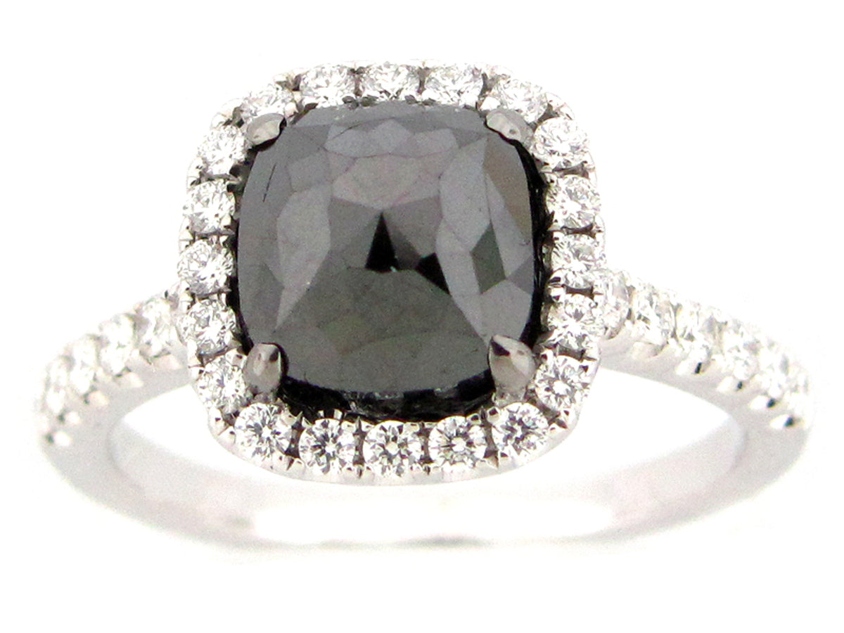 ROSE CUT BLACK & WHITE DIAMOND RING, 18KW (R)