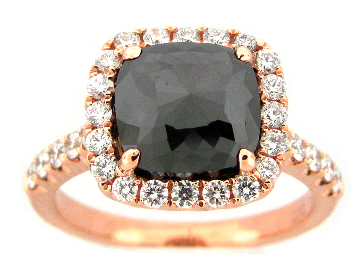 ROSE CUT BLACK & WHITE DIAMOND RING, 18KR (R)