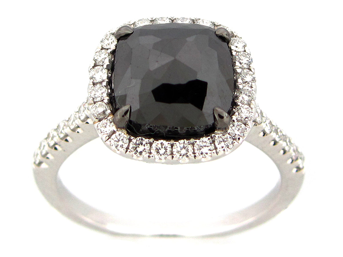 ROSE CUT BLACK & WHITE DIAMOND RING, 18KW (R)