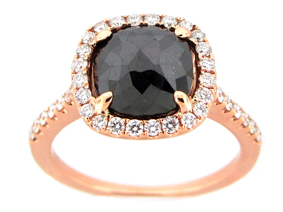 ROSE CUT BLACK & WHITE DIAMOND RING, 18KR (R)