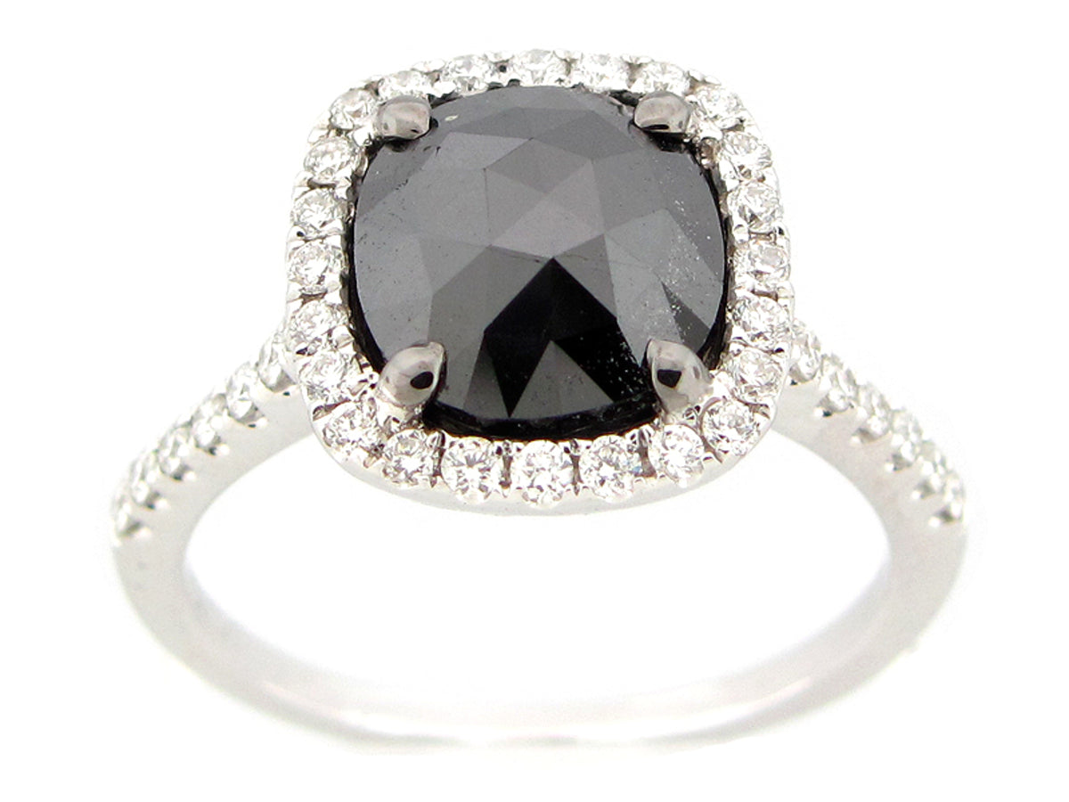 ROSE CUT BLACK & WHITE DIAMOND RING, 18KW (R)