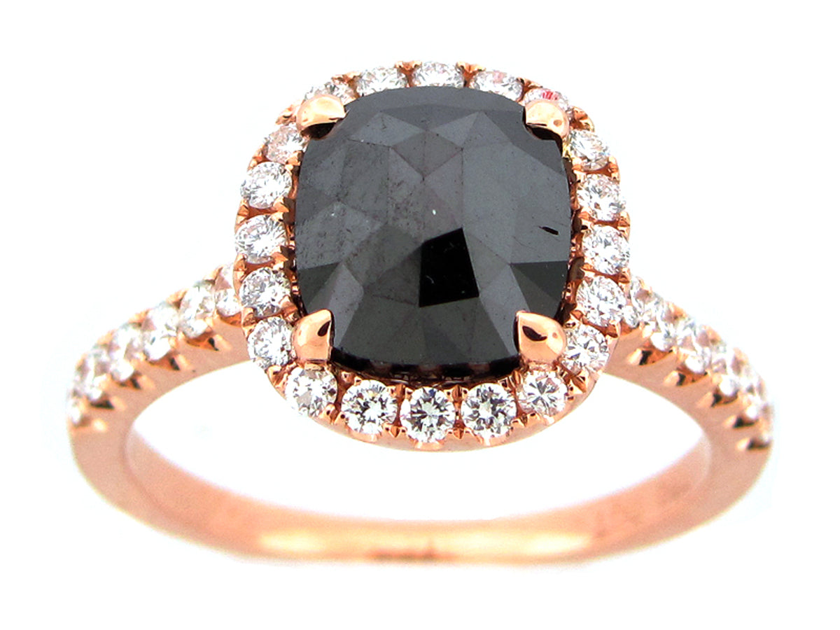 ROSE CUT BLACK & WHITE DIAMOND RING, 18KR (R)
