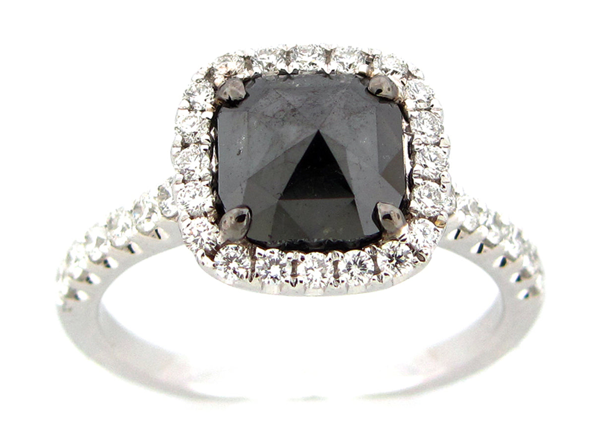 ROSE CUT BLACK & WHITE DIAMOND RING, 18KW (R)