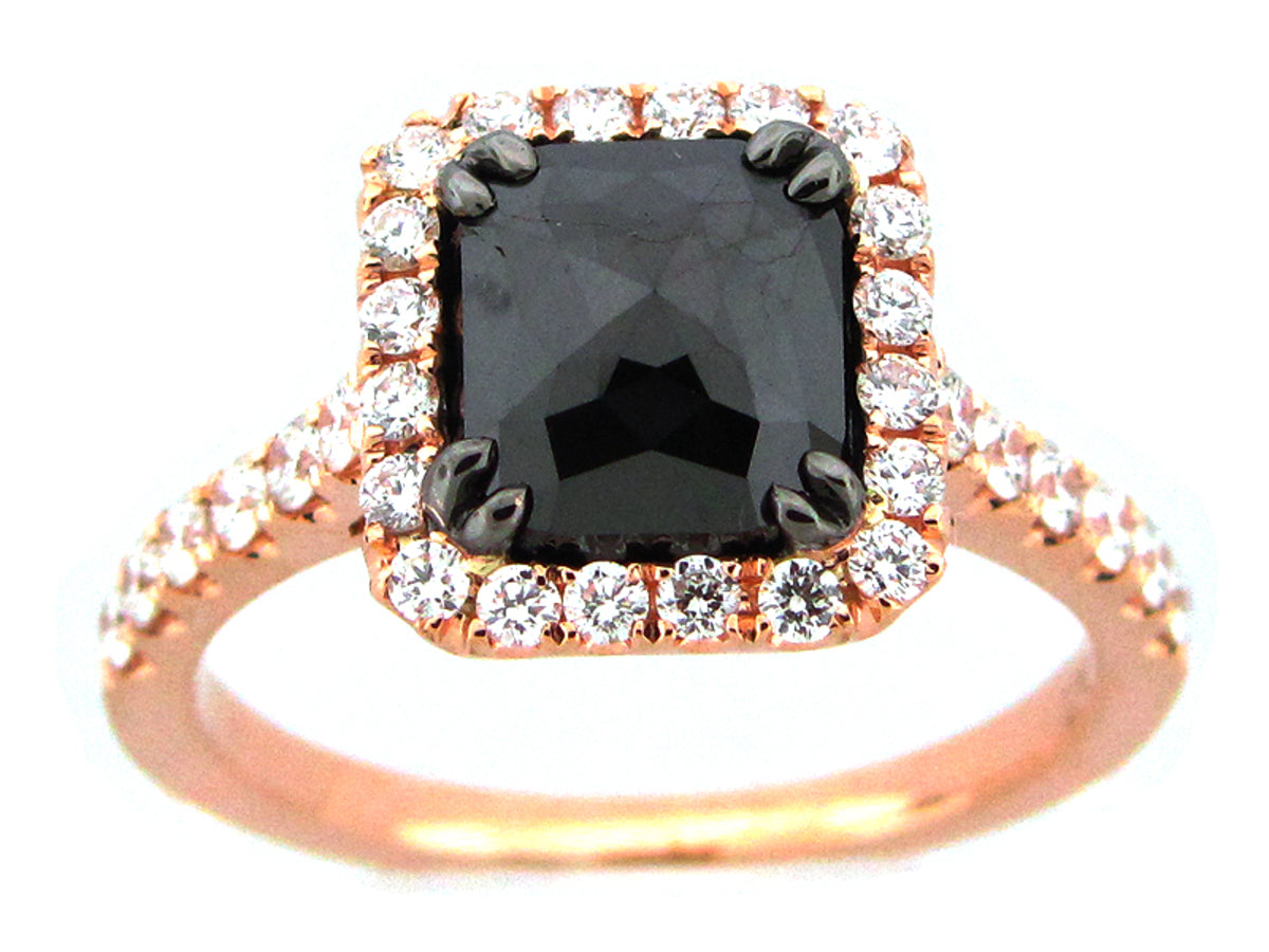 ROSE CUT BLACK & WHITE DIAMOND RING, 18KR (R)