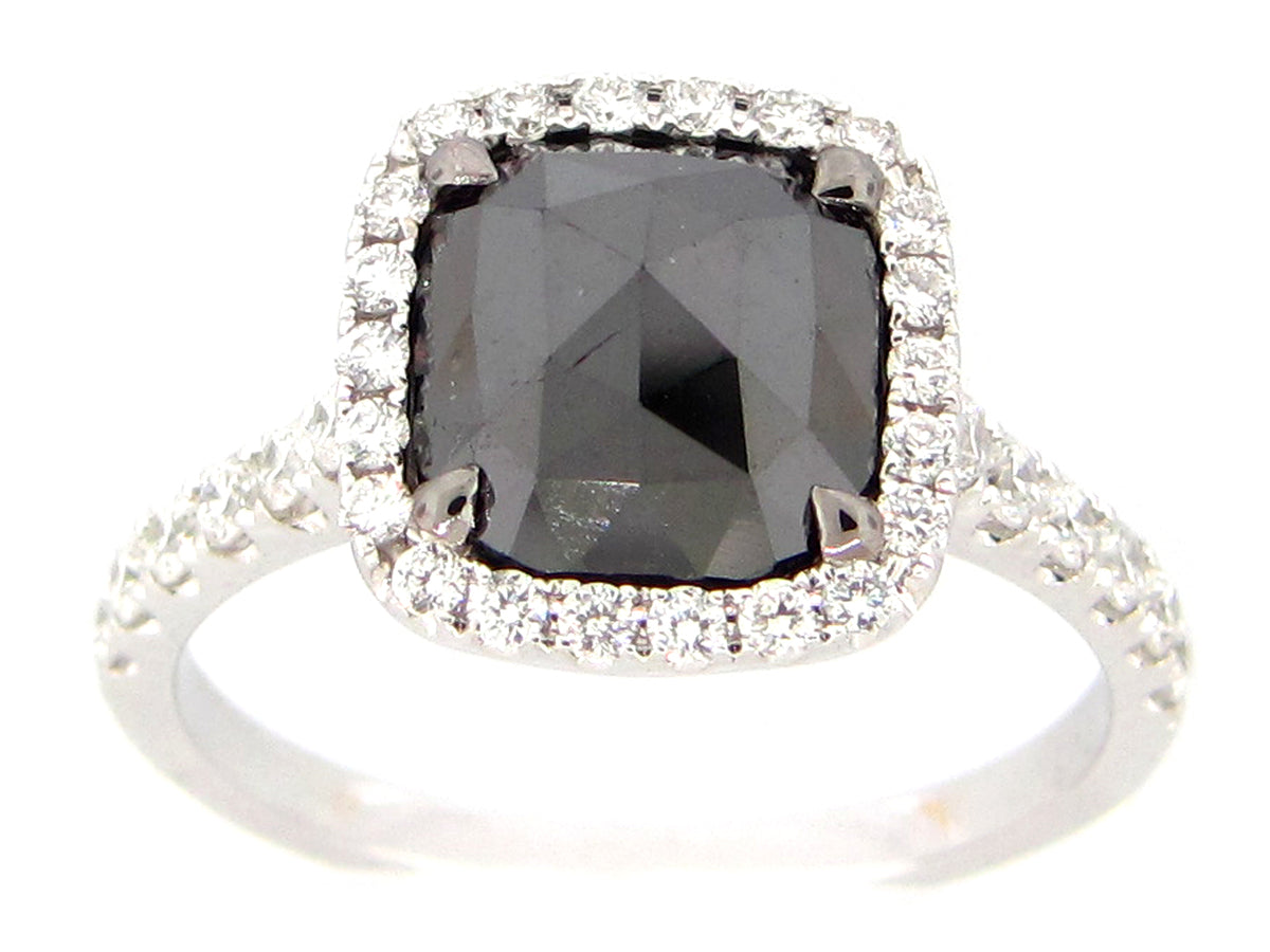 ROSE CUT BLACK & WHITE DIAMOND RING, 18KW (R)