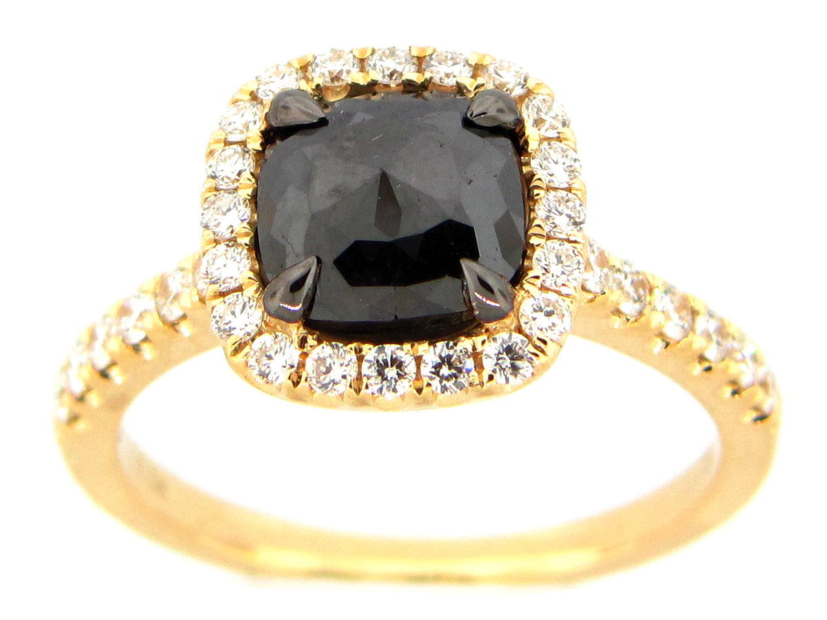 ROSE CUT BLACK & WHITE DIAMOND RING, 18KY (R)