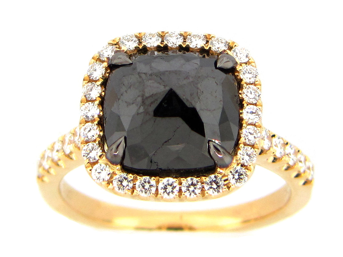 ROSE CUT BLACK & WHITE DIAMOND RING, 18KW (R)