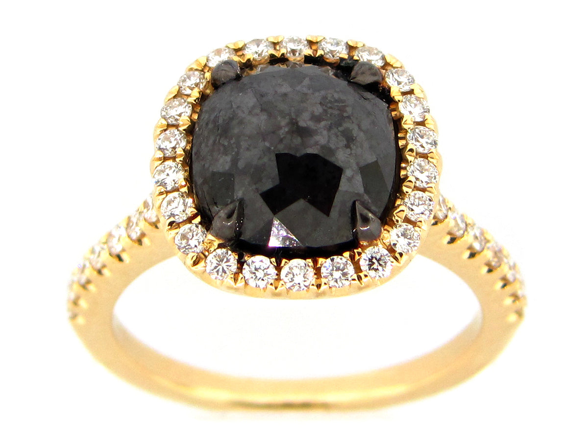 ROSE CUT BLACK & WHITE DIAMOND RING, 18KY (R)