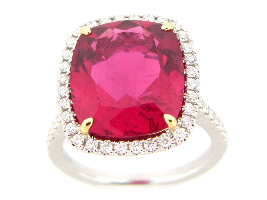 RUBELITE & DIAMOND RING, 18KWY (H)