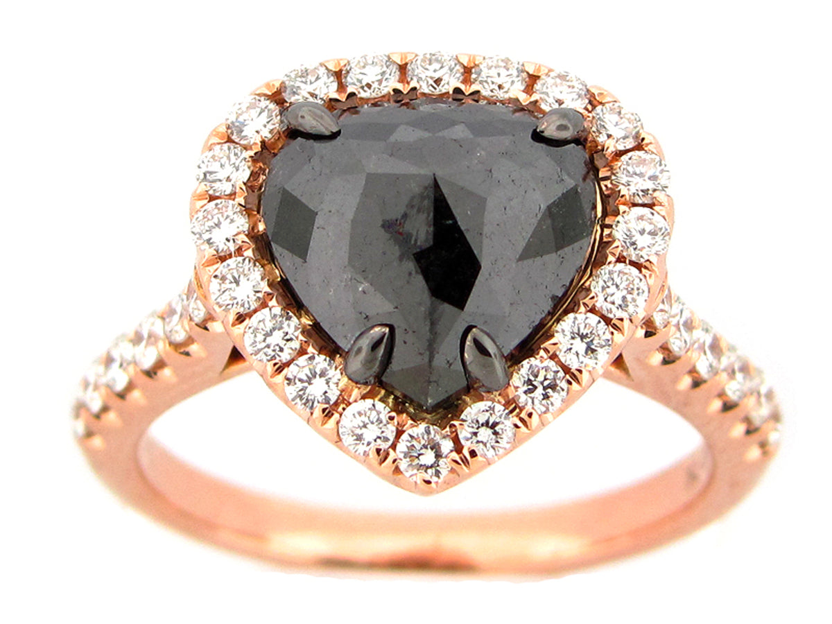 ROSE CUT BLACK & WHITE DIAMOND RING, 18KR (R)