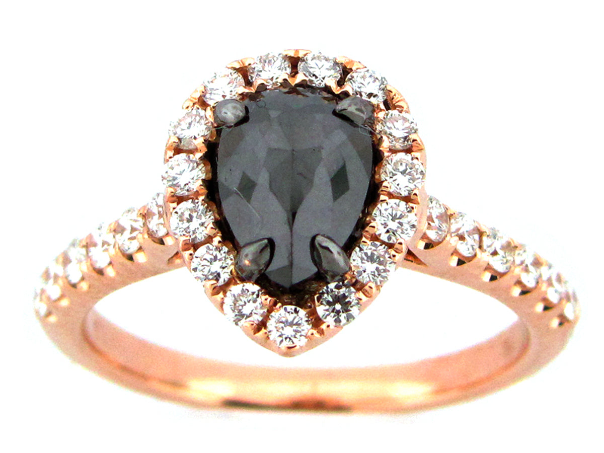 ROSE CUT BLACK & WHITE DIAMOND RING, 18KR (R)