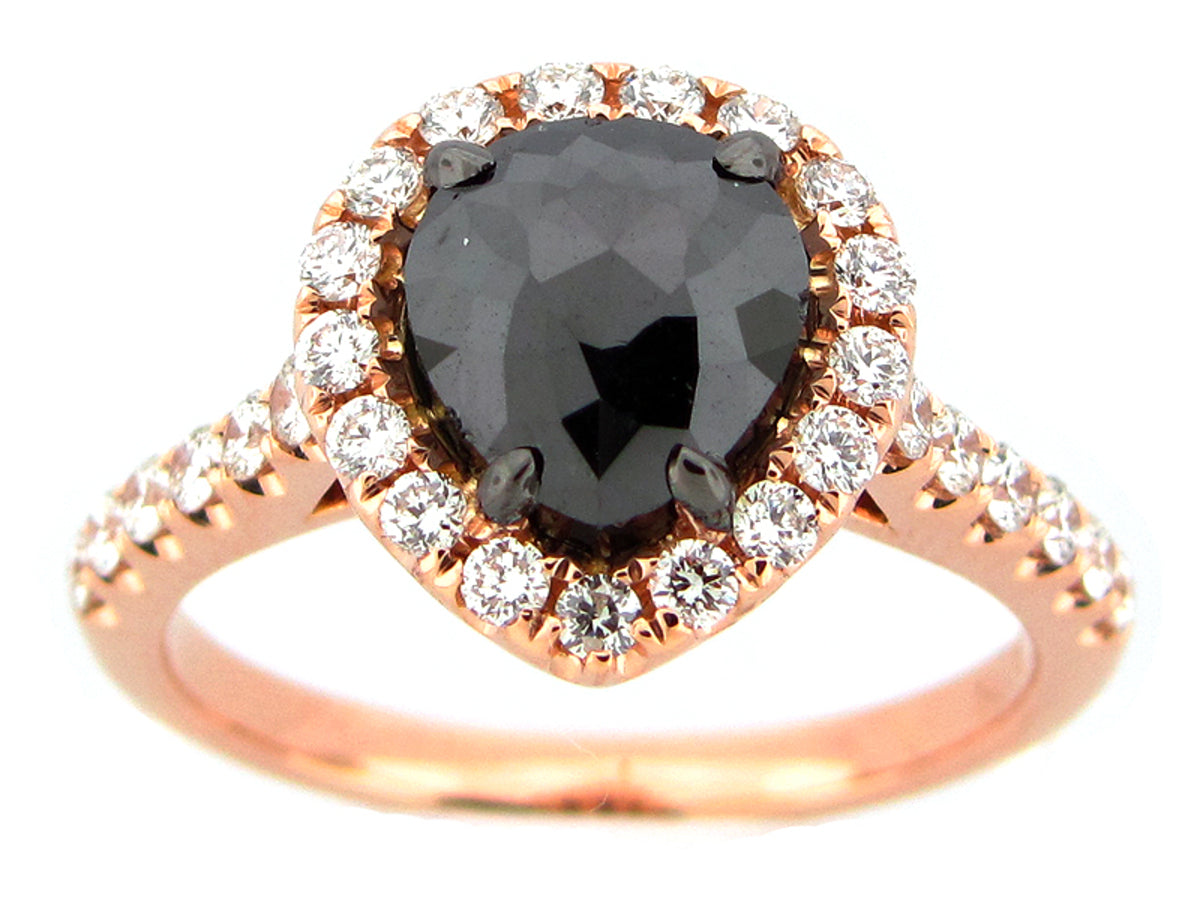 ROSE CUT BLACK & WHITE DIAMOND RING, 18KR (R)