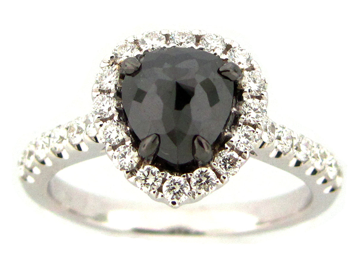 ROSE CUT BLACK & WHITE DIAMOND RING, 18KW (R)