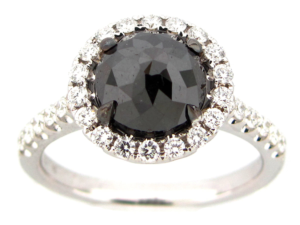 ROSE CUT BLACK & WHITE DIAMOND RING, 18KW (R)