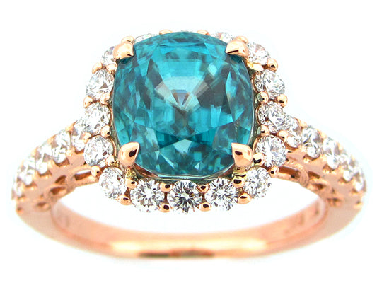BLUE ZIRCON & DIAMOND RING, 18KR (H)