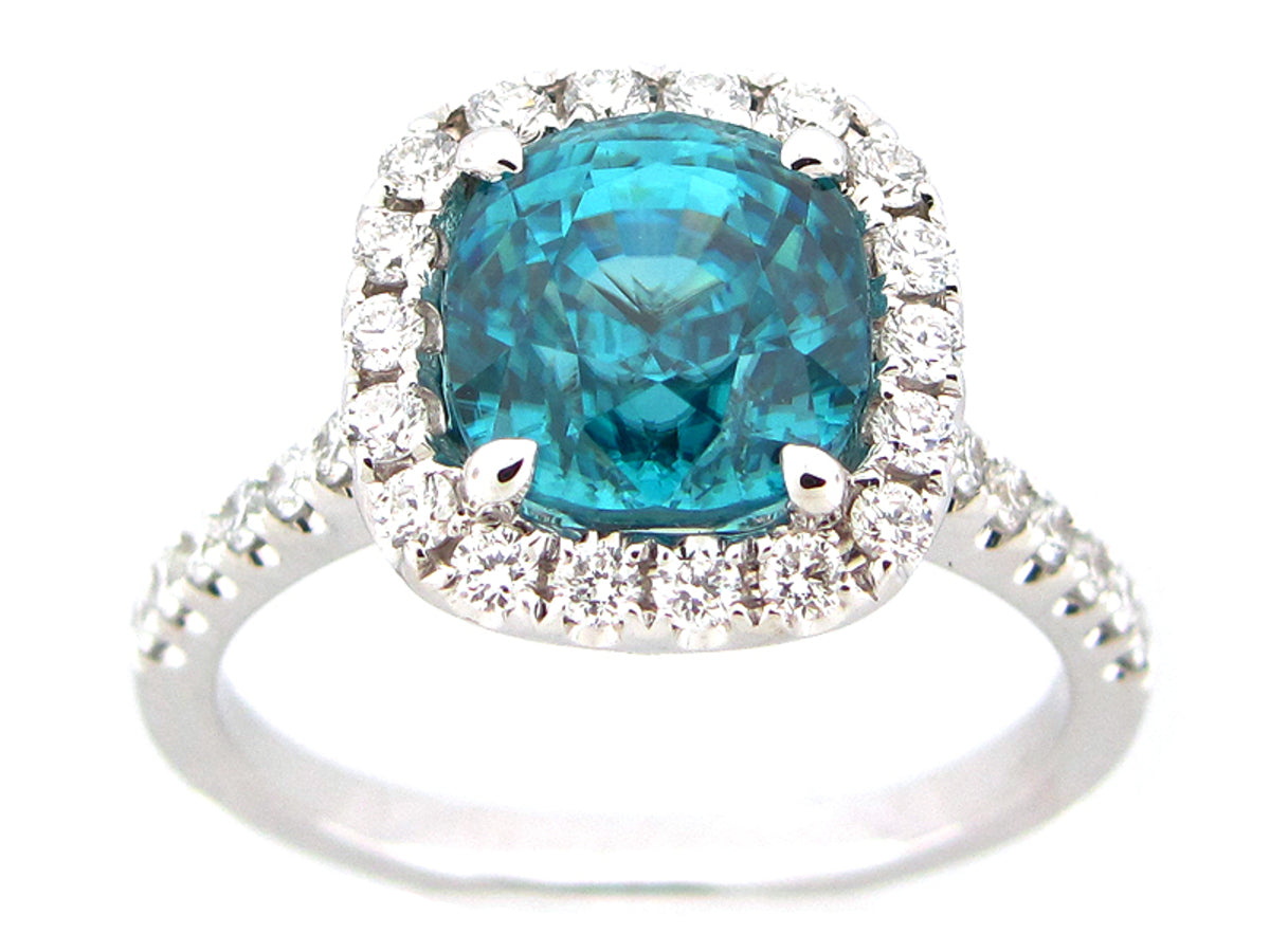BLUE ZIRCON & DIAMOND RING, 18KW (H)