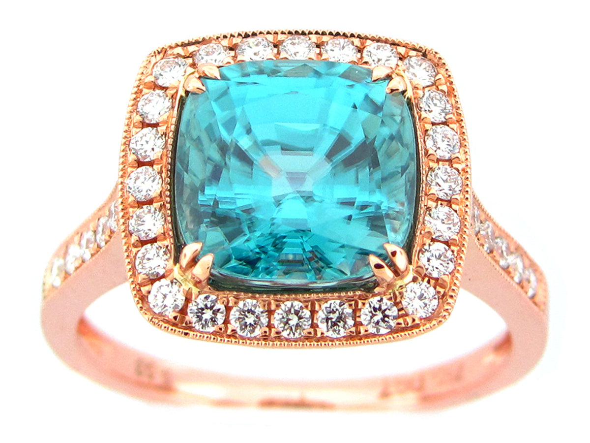 BLUE ZIRCON & DIAMOND RING, 18KR (H)