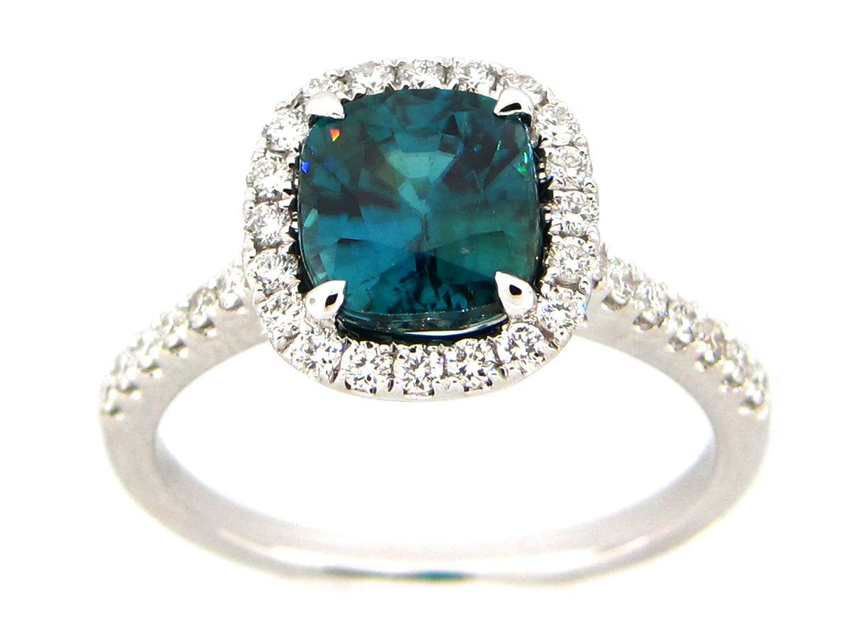 BLUE ZIRCON & DIAMOND RING, 18KW (H)