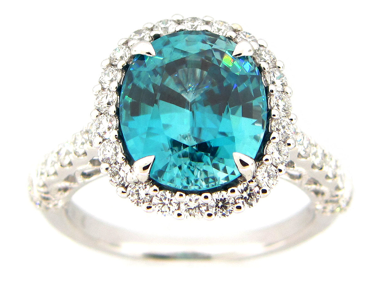 BLUE ZIRCON & DIAMOND RING, 18KW (H)