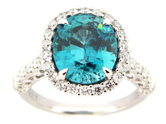 BLUE ZIRCON & DIAMOND RING, 18KW (H)