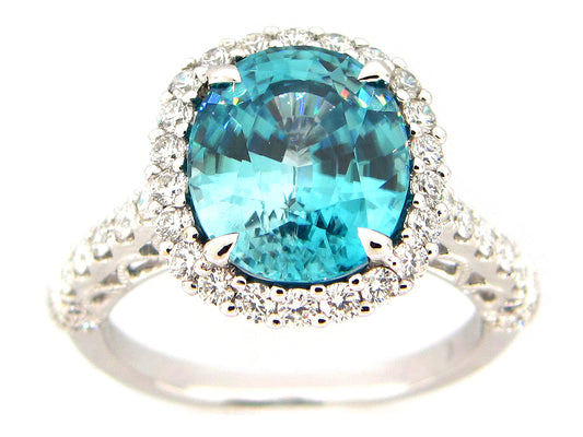 BLUE ZIRCON & DIAMOND RING, 18KW (H)