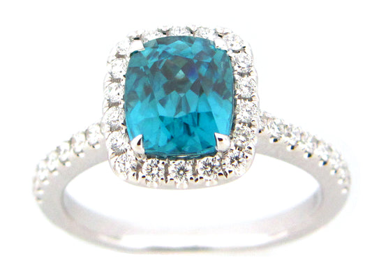 BLUE ZIRCON & DIAMOND RING, 18KW (H)