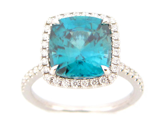 BLUE ZIRCON & DIAMOND RING, 18KR (H)