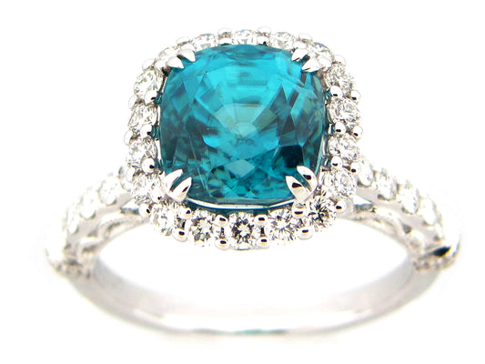 BLUE ZIRCON & DIAMOND RING, 18KW (H)