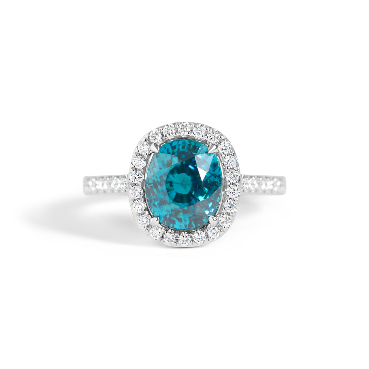 Oval Blue Zircon & Diamond Ring