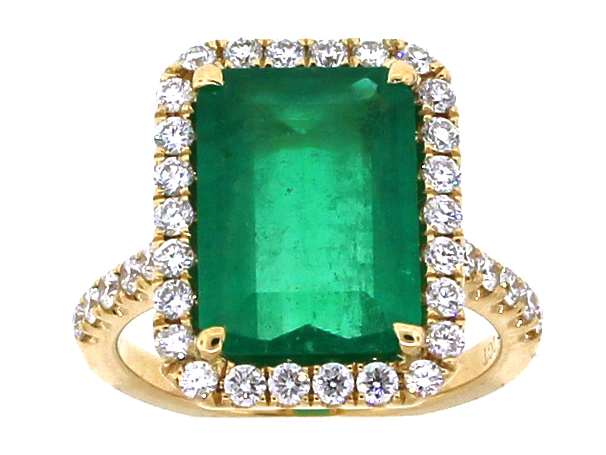 EMERALD & DIAMOND RING, 18KY (O)
