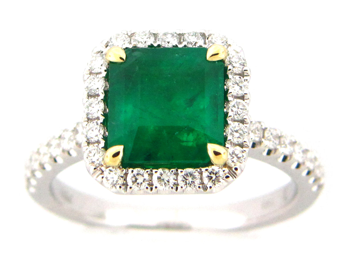 EMERALD & DIAMOND RING, 18KWY (O)