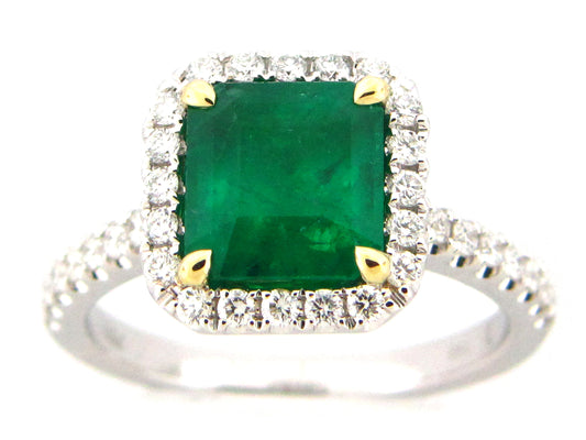 EMERALD & DIAMOND RING, 18KWY (O)