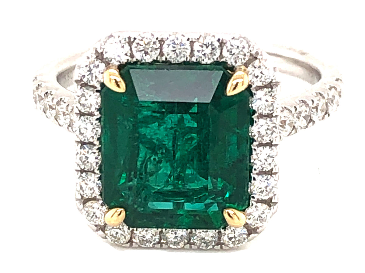 EMERALD & DIAMOND RING, GIA CERT #5202587714,  18KWY (O)