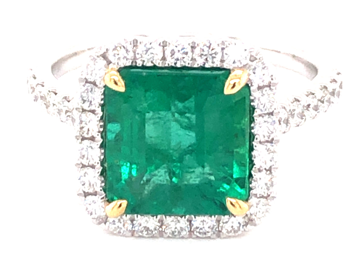 EMERALD & DIAMOND RING, PLAT/18KY (O)