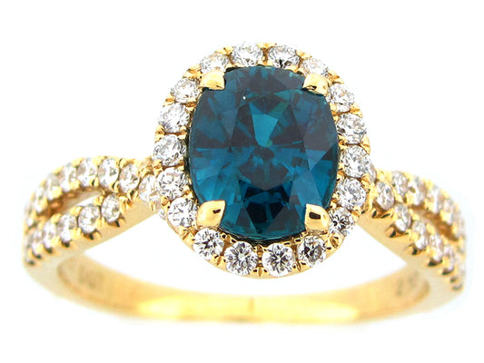 BLUE ZIRCON & DIAMOND RING, 18KY (H)