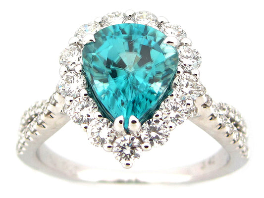 BLUE ZIRCON & DIAMOND RING, 18KW (H)