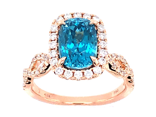 BLUE ZIRCON & DIAMOND RING, 18KR (H)