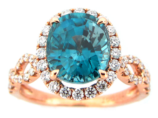 BLUE ZIRCON & DIAMOND RING, 18KR (H)