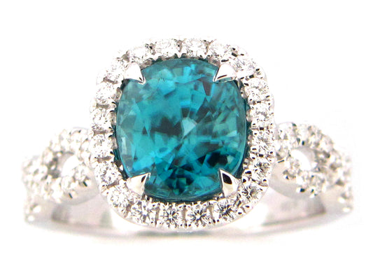 BLUE ZIRCON & DIAMOND RING, 18KW (H)