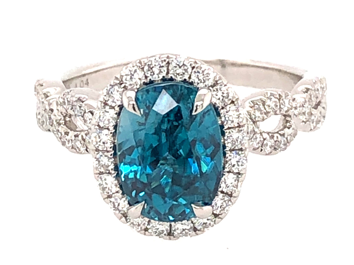 BLUE ZIRCON & DIAMOND RING, 18KR (H)