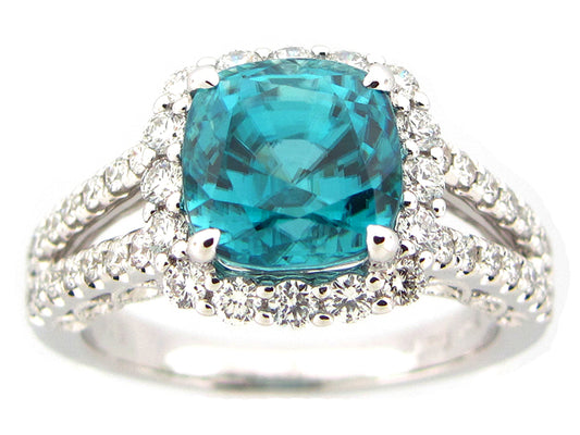 BLUE ZIRCON & DIAMOND RING, 18KW (H)