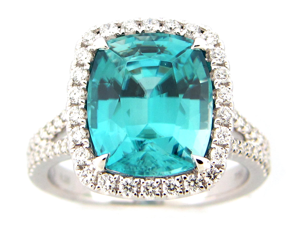 BLUE ZIRCON & DIAMOND RING, 18KW (H)
