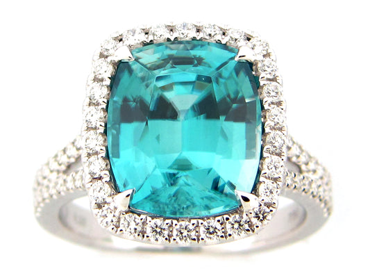 BLUE ZIRCON & DIAMOND RING, 18KW (H)