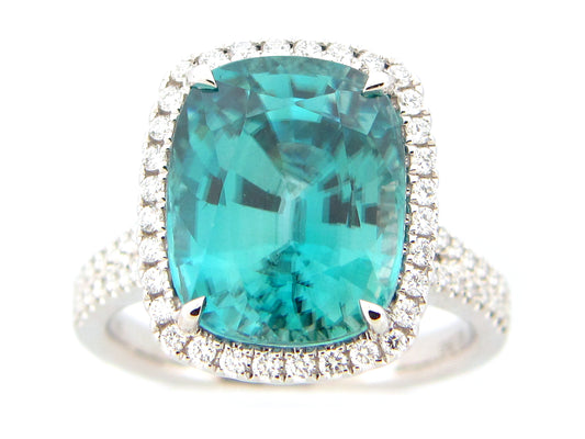 BLUE ZIRCON & DIAMOND RING, 18KW (H)