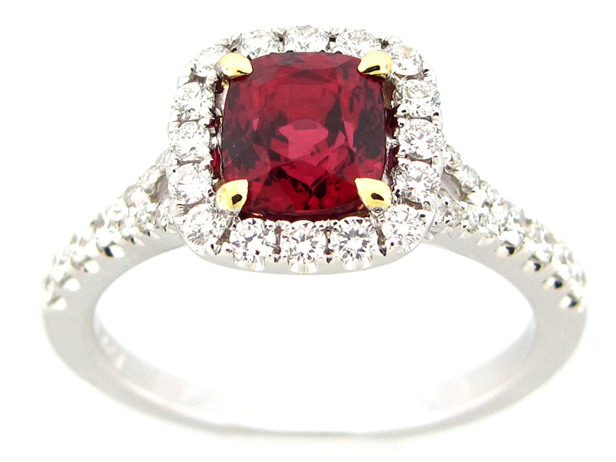 RED SPINEL & DIAMOND RING, 18KT (N)