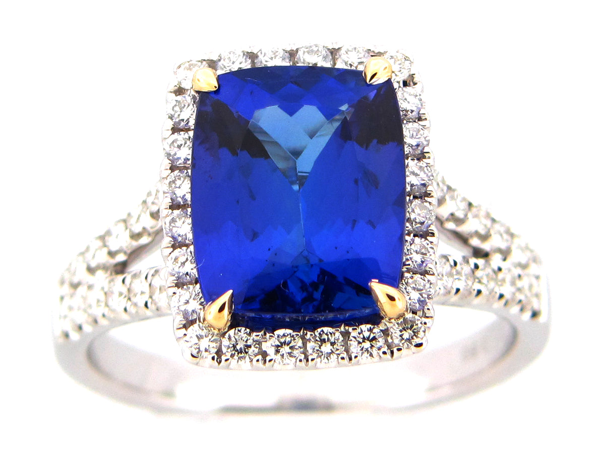 TANZANITE & DIAMOND RING, 18KWY (H)