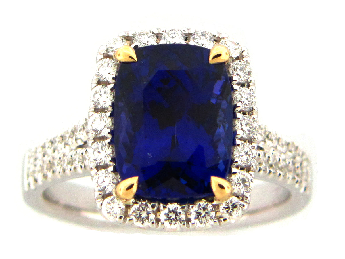 TANZANITE & DIAMOND RING, 18KWY (H)
